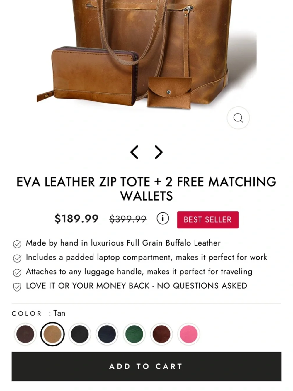 Leather Zip Tote with 2 Matching Wallets - Tan